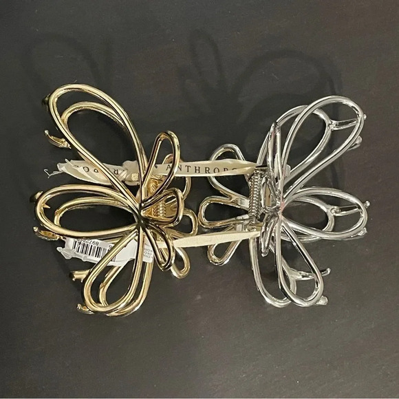 NWT Anthropologie, 2 Getaway Floral Hair Claw Clips, Gold & Silver. New tags! - Picture 2 of 7
